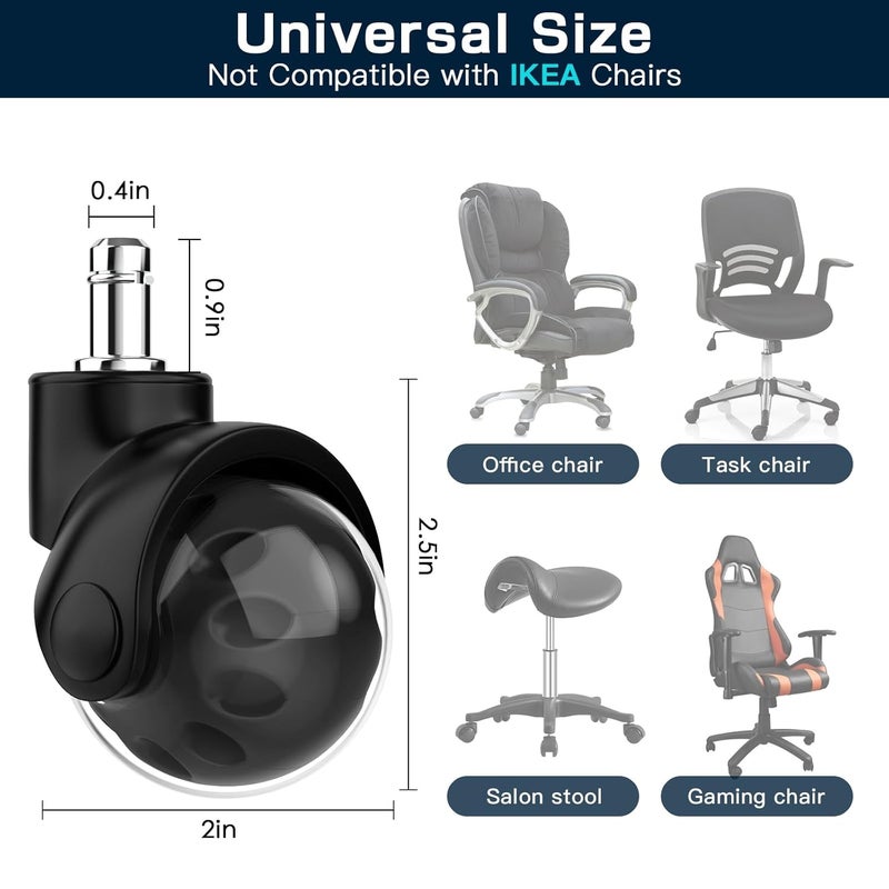 Omyoffice Office Chair Replacement Wheel - Quiet & Smooth Gliding - 2 Inch Heavy Duty Rolling Chair Casters Supports 2000 Lbs,Desk Chair Wheels Universal Fit,Safe for All Floor Or Carpet Set of (Premium Black) - Image 2
